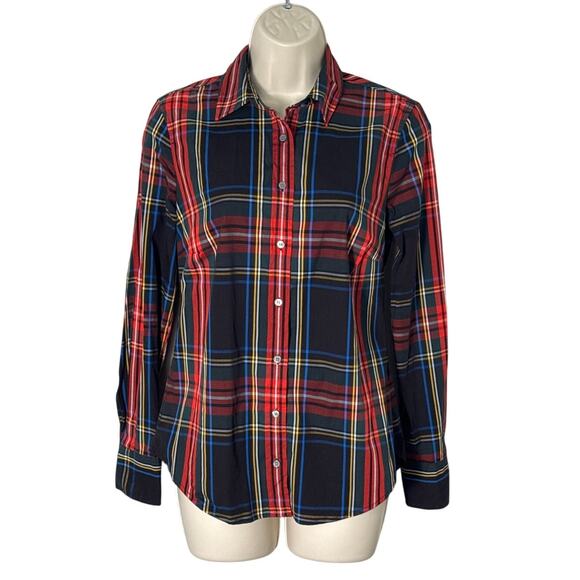 J. Crew Women's Slim Stretch Perfect Shirt in Black Stewart Tartan Plaid Size 2 - Picture 4 of 13